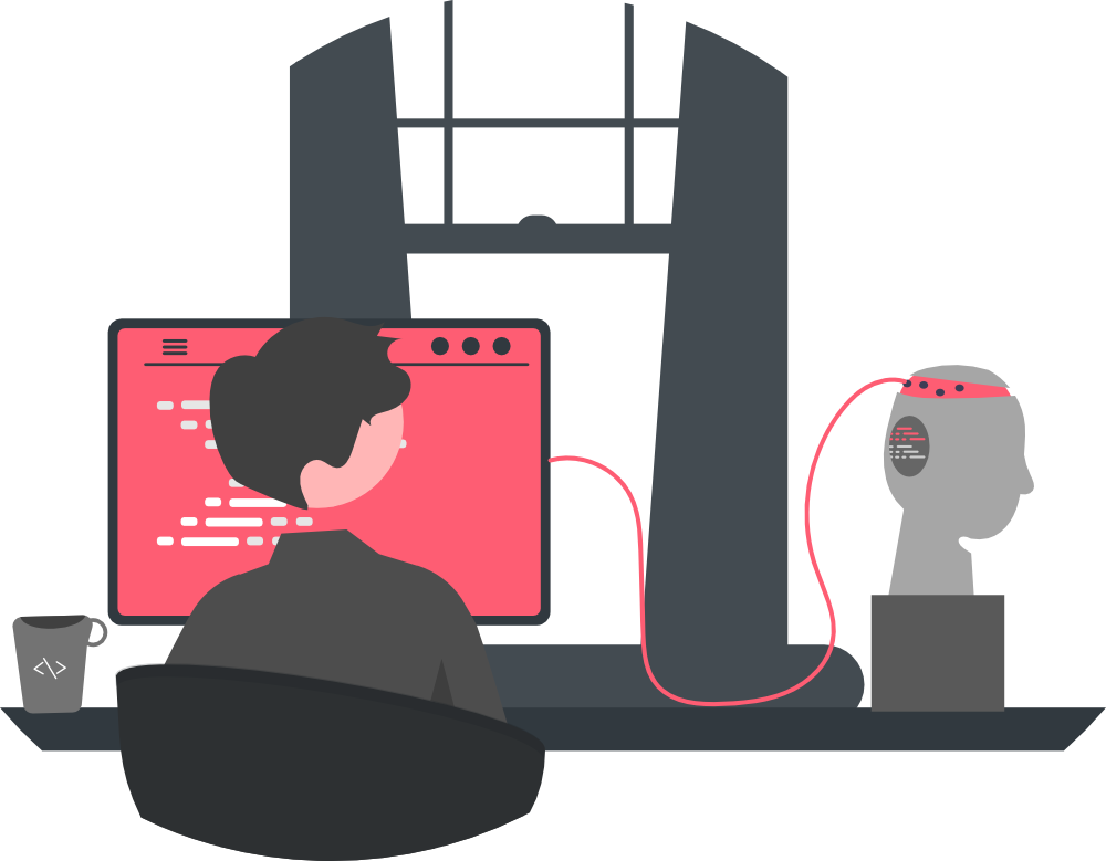 Illustration of a solo dev hard at work building apps
