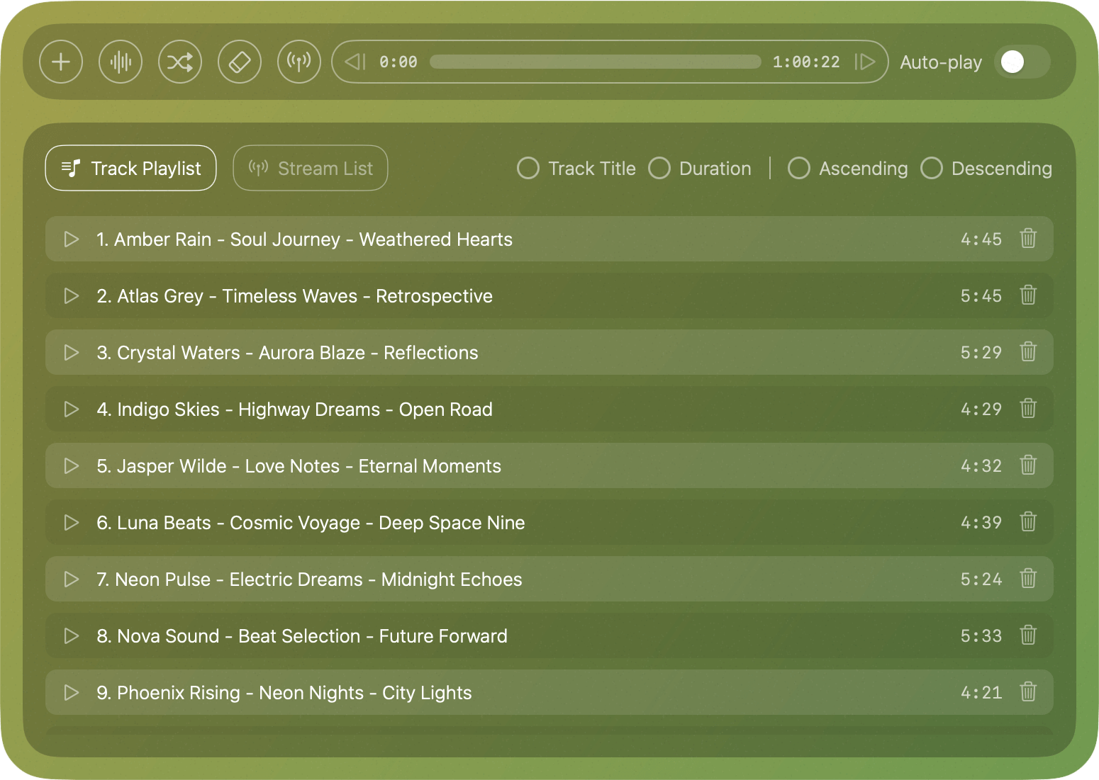 The Audibar playlist panel