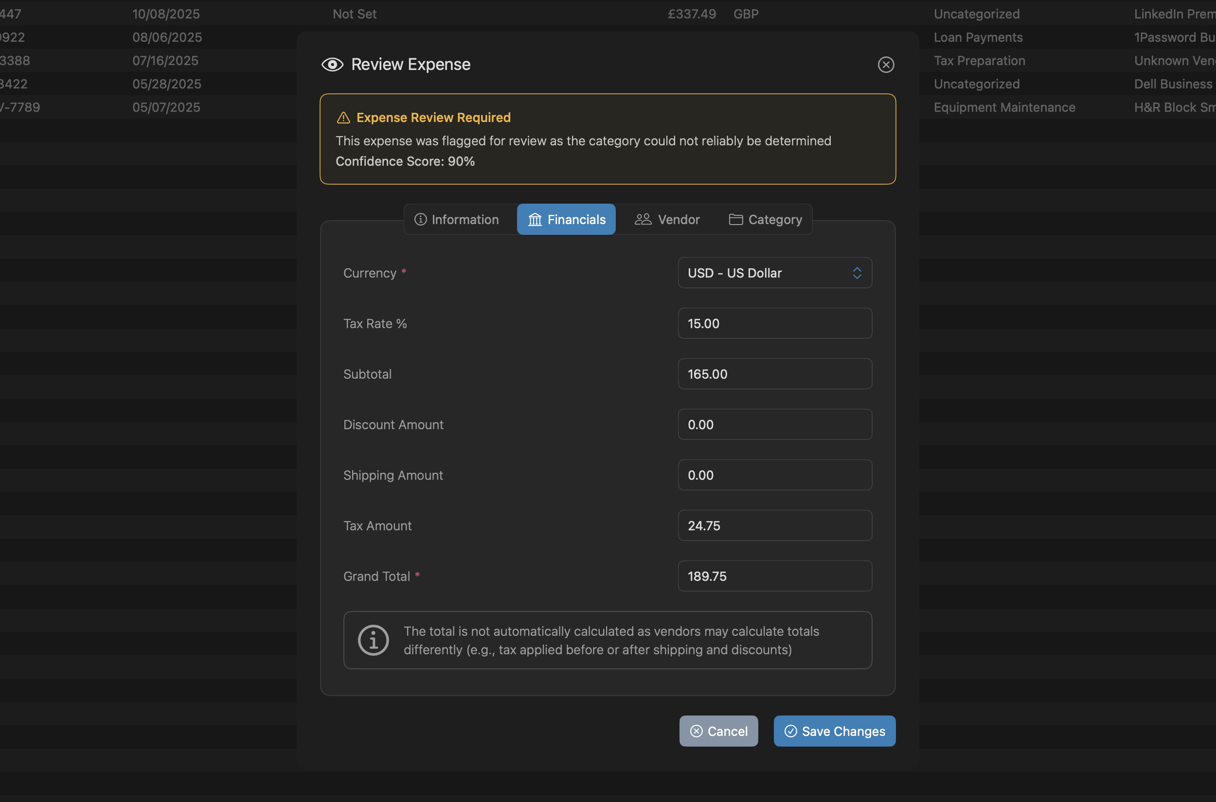 Screenshot for billkit